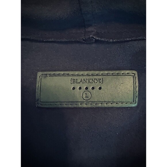 BLANKNYC Navy Drape Front Suede Asym Jacket Academia Money Architectural Capsule - Picture 4 of 11